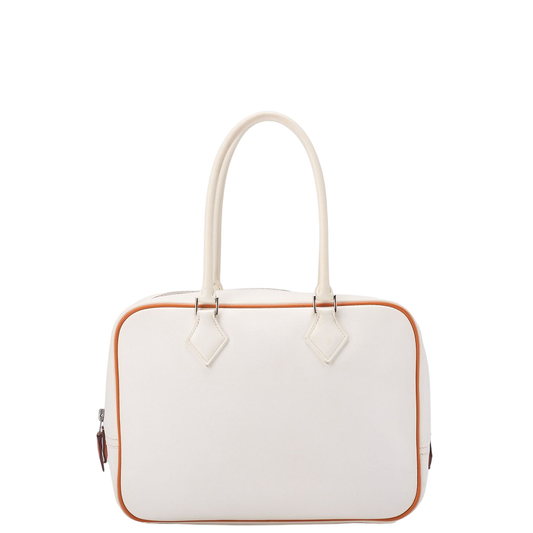Hermes Brum 28 Tote Bag Epson White And Orange Silver Hardware Women's Bag