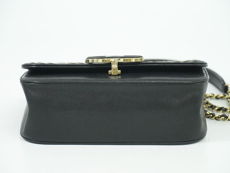 Authentic Chanel Coco Mark V Stitch Chain Shoulder Bag Pochette Lambskin