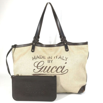 Gucci Shoulder Bag Logo 247207 Leather / Canvas Beige