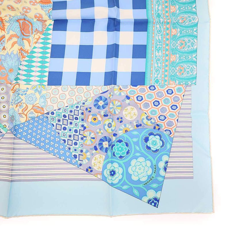 Hermes Carre 90 L'art du Sarasa Silk Scarf Blue
