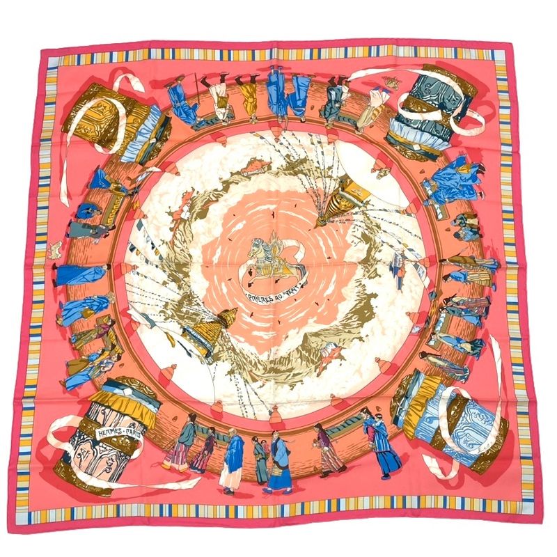 Hermes Carre 90 Prieres AU VENT Prayer In The Wind Silk Scarf Pink