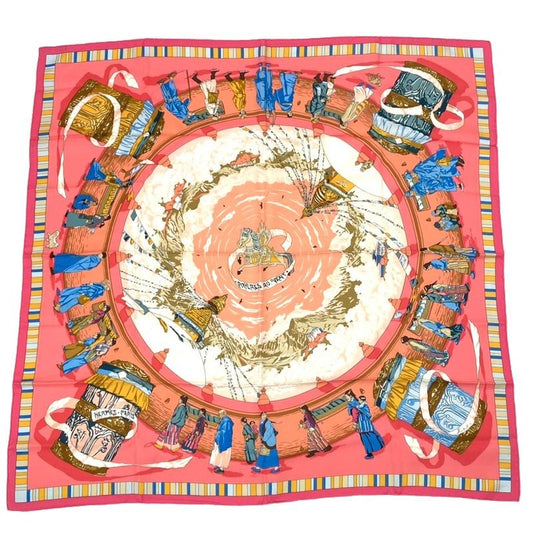 Hermes Carre 90 Prieres AU VENT Prayer In The Wind Silk Scarf Pink