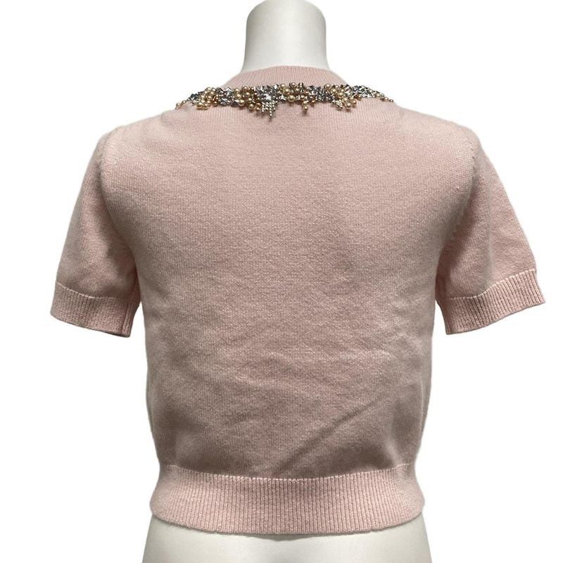 Chanel Cardigan Size 34 S Women - P72452 Light Pink Short Sleeves Sequin