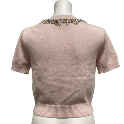 Chanel Cardigan Size 34 S Women - P72452 Light Pink Short Sleeves Sequin