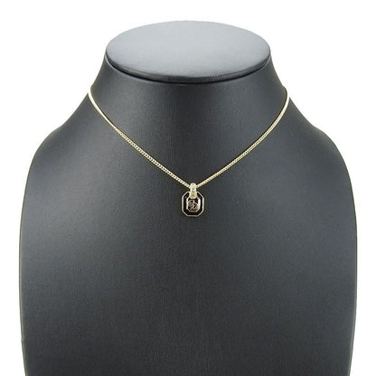 Christian Dior Necklace Metal Gold Black Accessories Logo Rhinestone Ladies