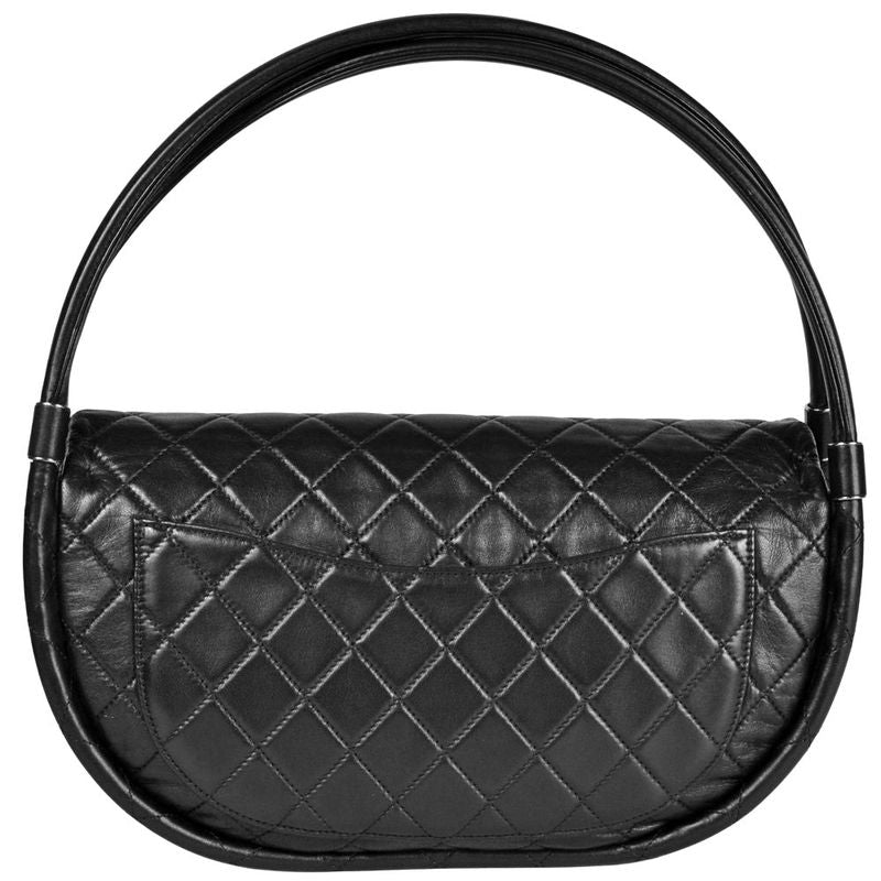 Chanel Hula Hoops Handbag Lamb Skin Black Silver Hardware Coco Mark Matelasse