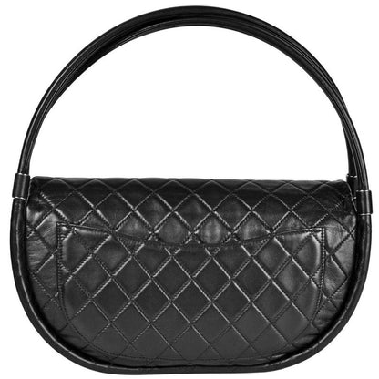 Chanel Hula Hoops Handbag Lamb Skin Black Silver Hardware Coco Mark Matelasse