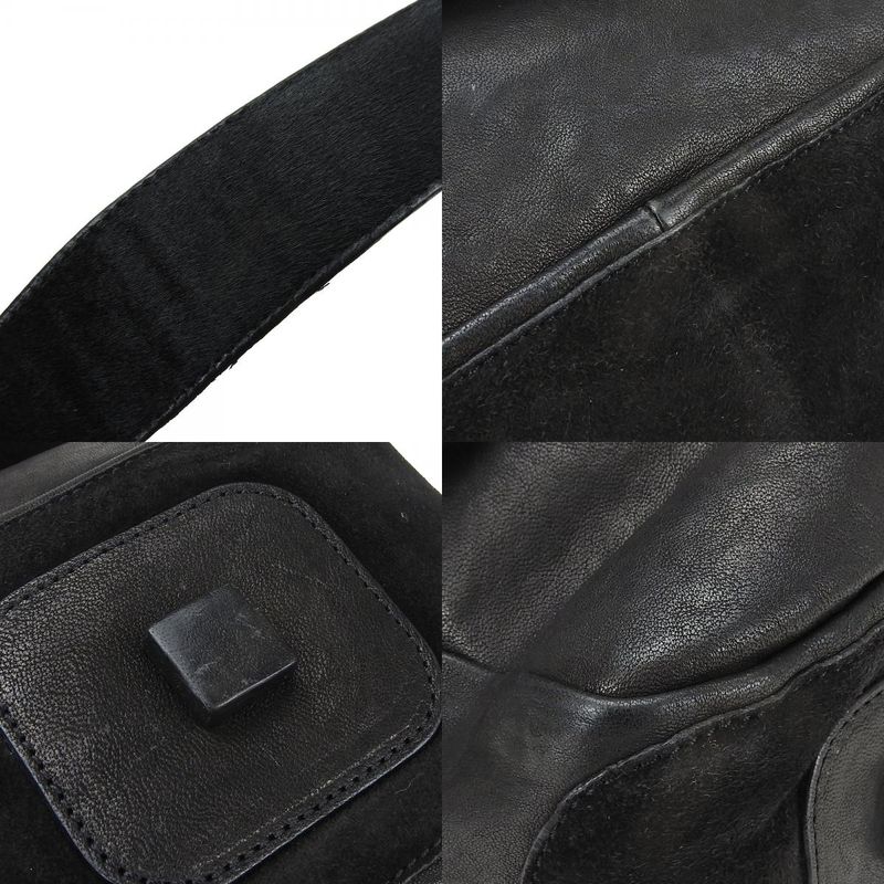 Celine Shoulder Bag Leather Halaco Suede Black Silver Hardware Shoulder Women