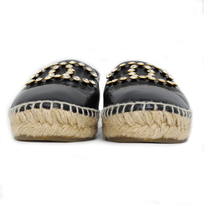 Chanel Espadrilles G35602 Coco Mark Bijoux Black Patent Leather 20C 37