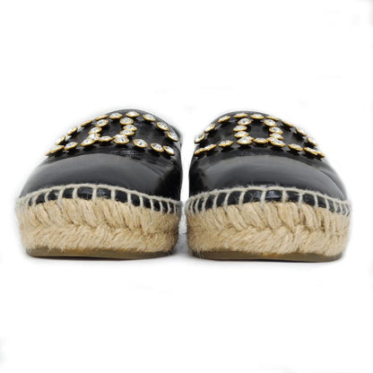 Chanel Espadrilles G35602 Coco Mark Bijoux Black Patent Leather 20C 37