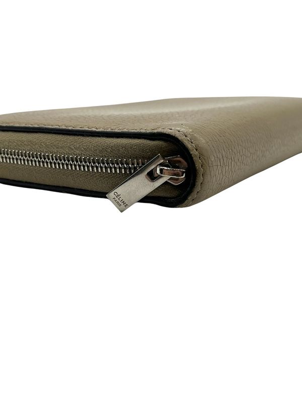 2853 Celine Large Zipped Wallet Long Zipper Beige Preowned W-Tn-3106