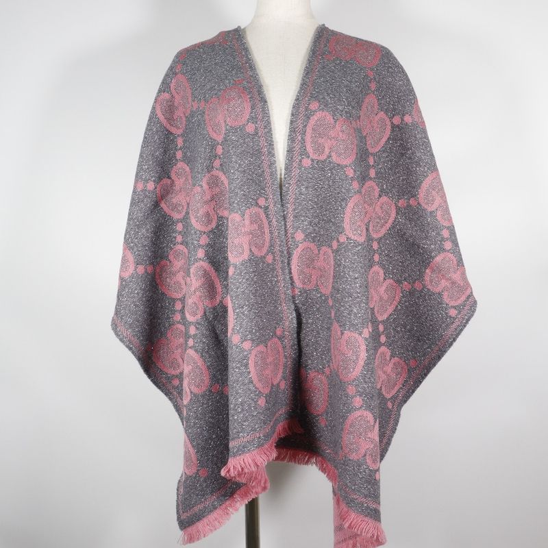 Gucci GG Jacquard Scarf 598993 Wool And Nylon Gray Women's Stole