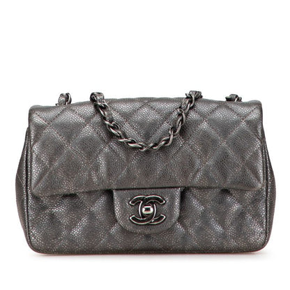 Chanel Mini Matelasse 20 Coco Mark Chain Shoulder Bag Silver Gray Caviar Skin