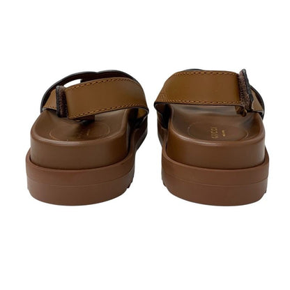 Gucci Sandals Shoes Leather Brown Unused Interlocking G Velcro