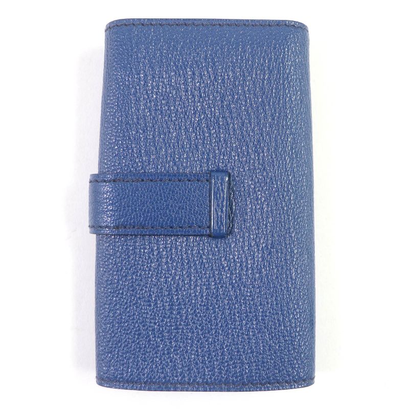 Hermes Bearn H Logo Silver Hardware Chèvre Leather 4-ring Key Case Blue Dmarte