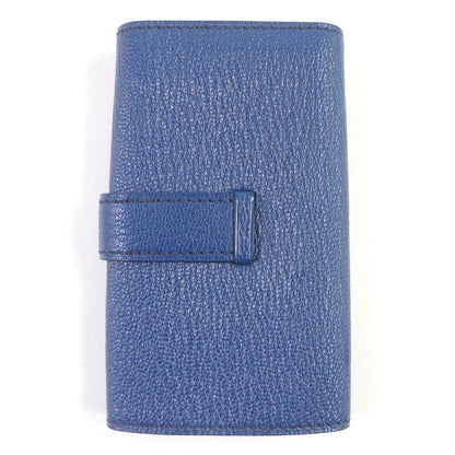 Hermes Bearn H Logo Silver Hardware Chèvre Leather 4-ring Key Case Blue Dmarte