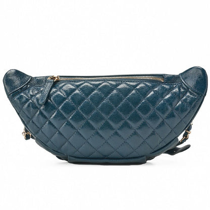 Chanel Waist Bag Matelasse Lambskin With Coco Charm Blue Gold Hardware Ladies