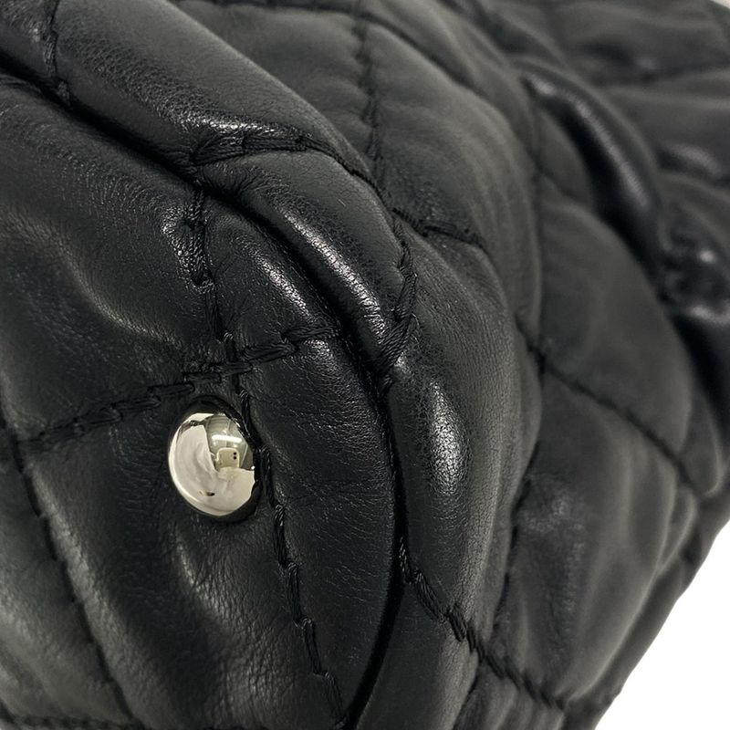 Chanel Tote Bag Wild Stitch Black Chain Shoulder/silver Hardware Leather