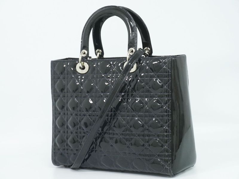 Authentic Christian DIOR Lady Dior Cannage 2WAY Shoulder Bag Handbag Patent