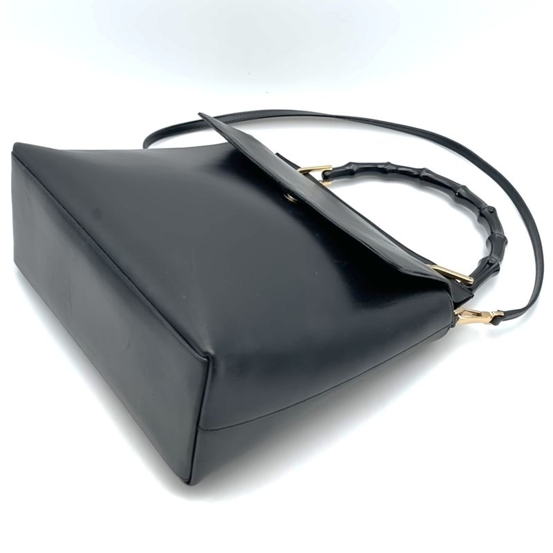 Gucci 001 1998 Handbag Bamboo 2WAY Leather Gold Hardware Black Ladies Formal