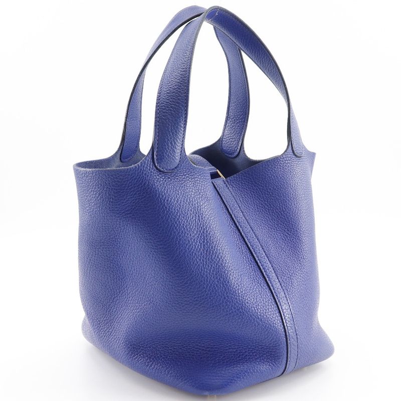 Hermes Picotin Lock 22mm (0.87in) Taurillon Clemence Blue Electric Blue/gold