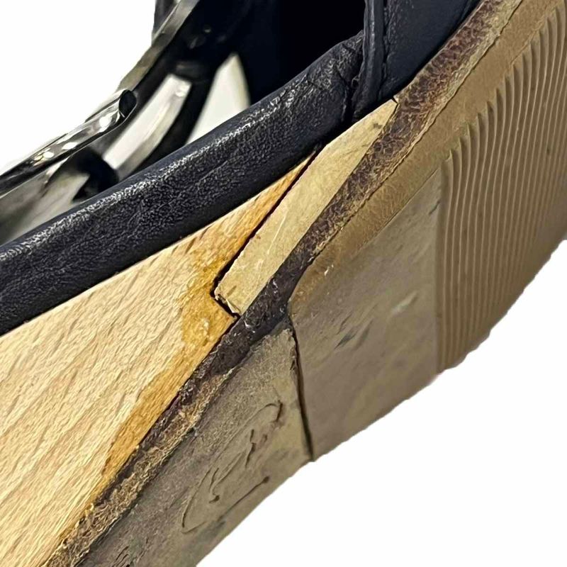 Chanel Coco Mark Wood Heel Sandals Black 36 1 2