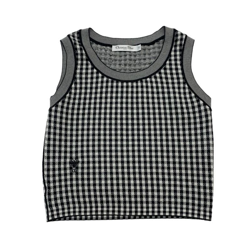Christian Dior Top Black White Logo Check Knit Sleeveless