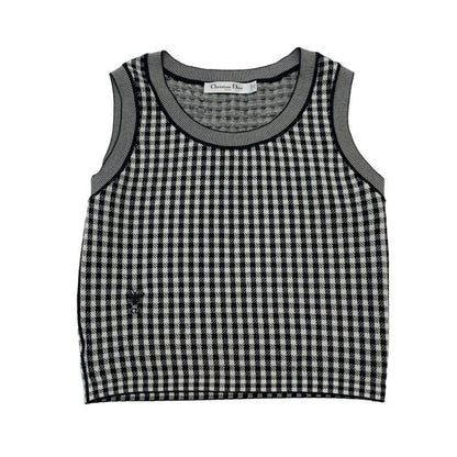 Christian Dior Top Black White Logo Check Knit Sleeveless