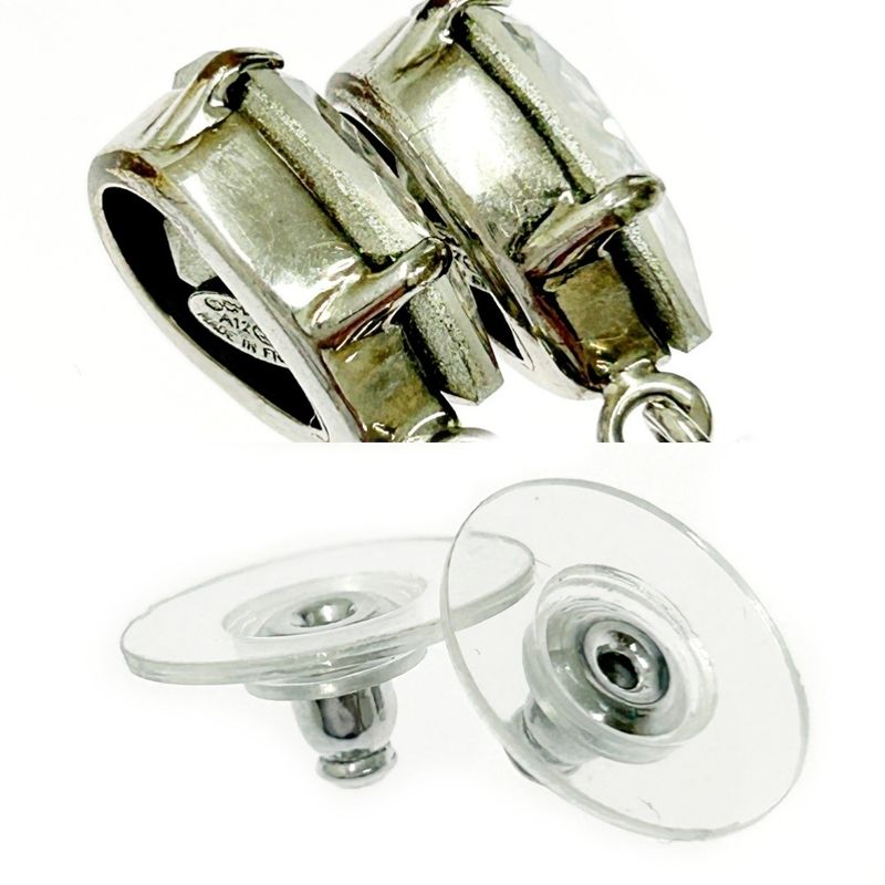 Chanel Metal Rhinestone A12v Coco Mark Swing Earrings Silver 351238 Earrings
