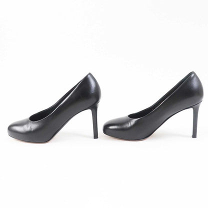 CHANEL G35025 Round Toe Leather Pumps With Coco Mark Black Gold Hardware 36