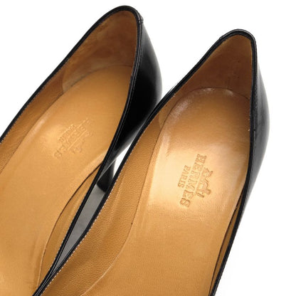 Hermes Pumps Shoes Women Leather Genuine Black Pointed Toe