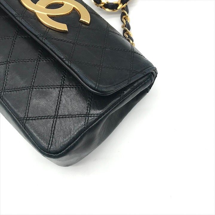 Chanel Big CC Logo Bicolor Push Lock Mini Quilted Chain Shoulder Bag Black