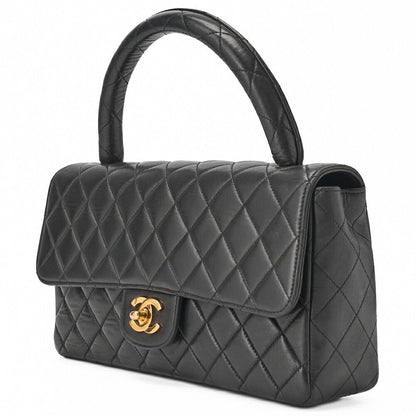 Chanel Handbag Matelasse Coco Top Handle Flap Bag Lambskin Black Gold