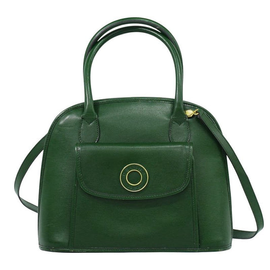 Authentic Celine Circle Logo 2WAY Shoulder Bag Handbag Pochette Leather Green