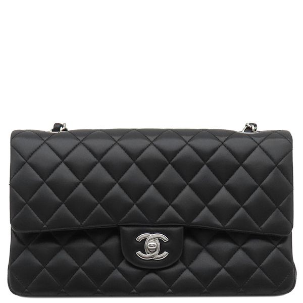 Chanel Shoulder Bag Matelasse 25 Flap Bag Lambskin Black Silver Hardware Black