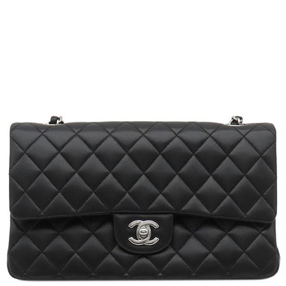 Chanel Shoulder Bag Matelasse 25 Flap Bag Lambskin Black Silver Hardware Black