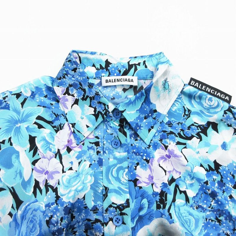 Balenciaga 621885 Tilb4 100% Silk Floral Shirt Blouse Oversize D Short Sleeves