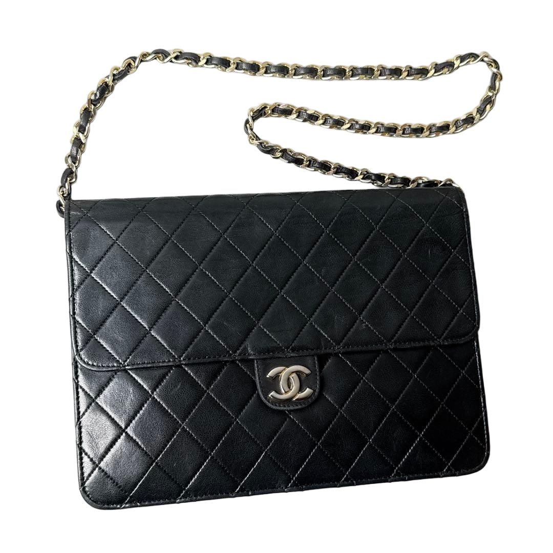 Chanel Quilted Chain Shoulder Bag Lambskin Black