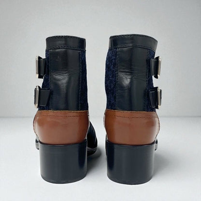 Chanel Boots Short Boots Shoes Tweed Black Navy Brown Logo Belt