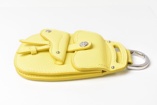Dior Card Case Coin Case With Key Ring Mini Wallet With Saddle Bag Motif Yellow