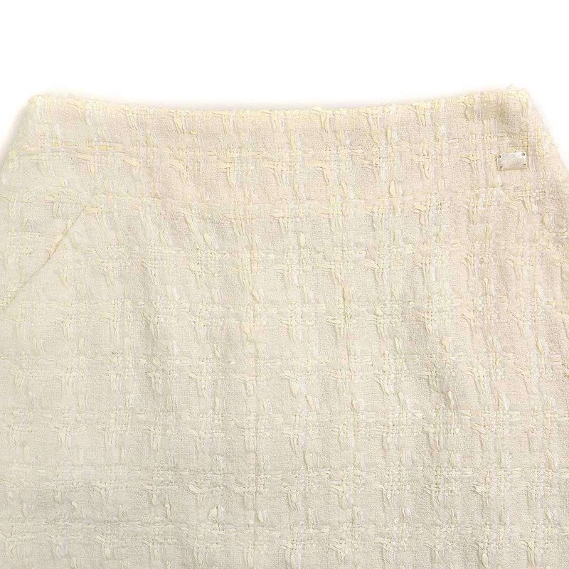 Chanel 2005c Cotton Viscose Tweed Tight Skirt P24927v15453 Ivory 36