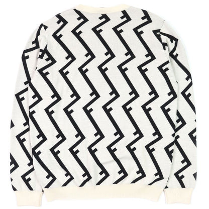 Fendi Fzz489 100% Wool FF Motif Total Pattern Crew Neck Long Sleeves Knit
