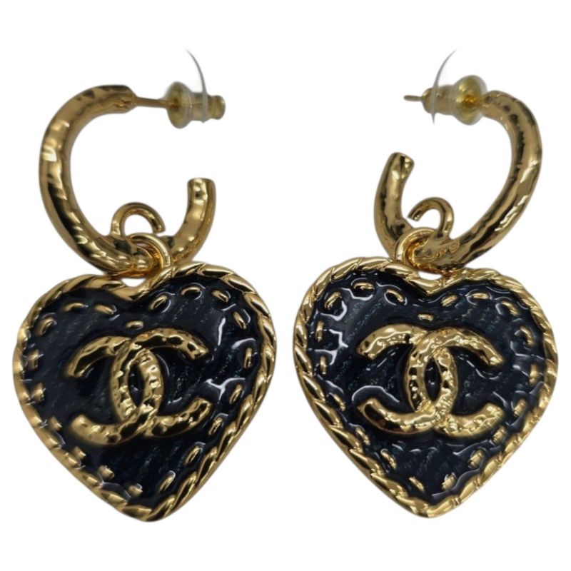 Chanel GP X Resin Coco Mark Denim Heart Earrings