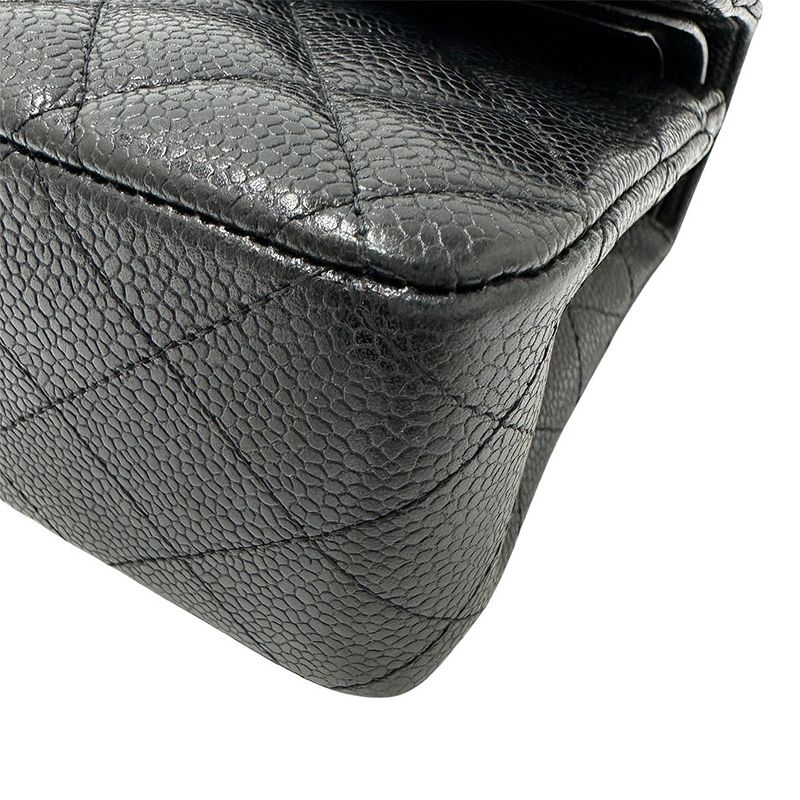 Chanel Bag Women's Brand Shoulder Bag Matelasse 25 Caviar Skin Black Silver