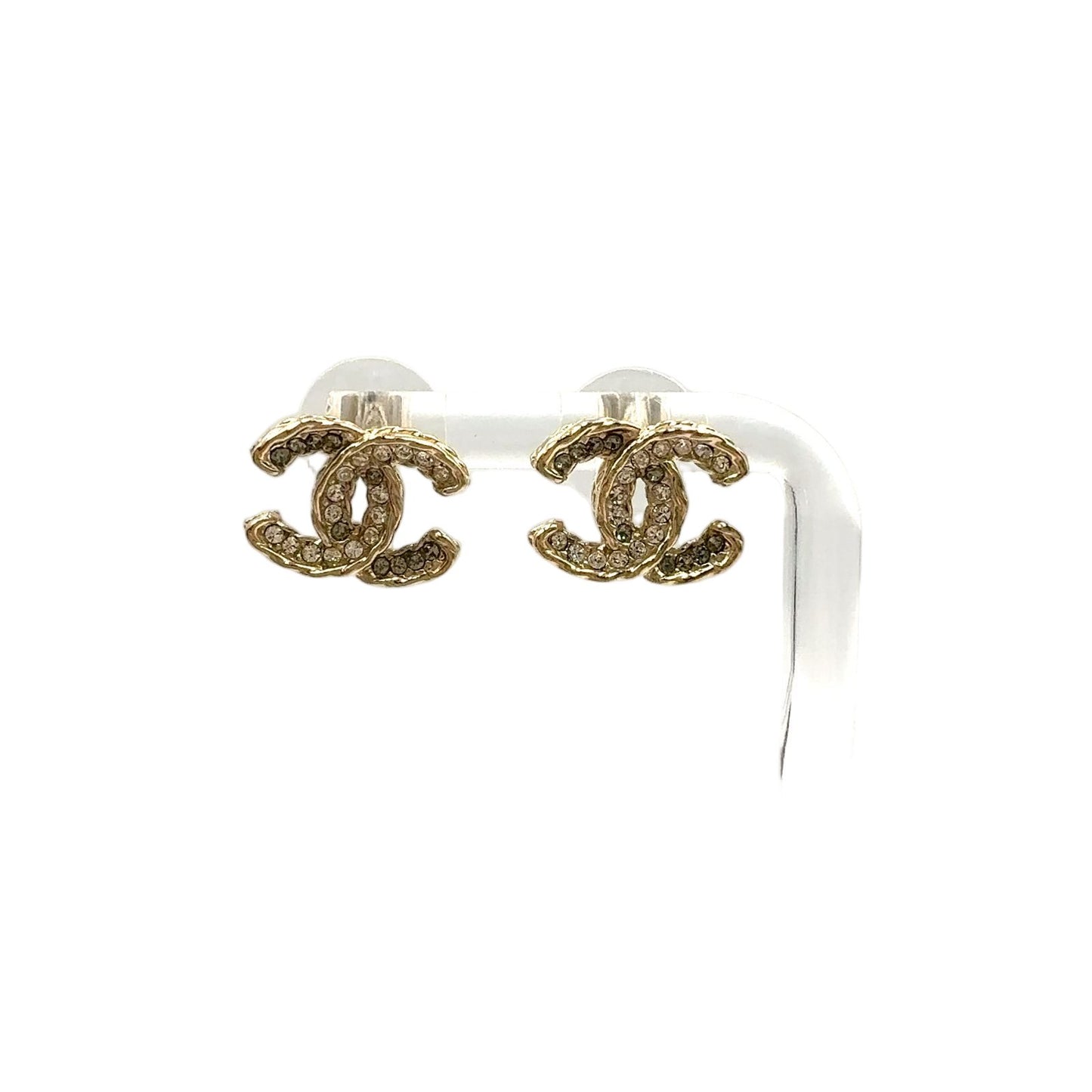 Chanel CC Logo Color Stone Clear Gold Earrings