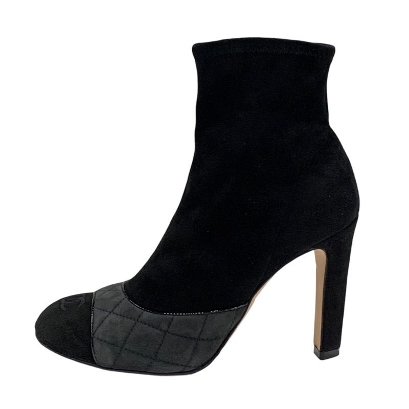 Chanel Boots Short Boots Shoes Suede Black Gray Black Here Mark Matelasse