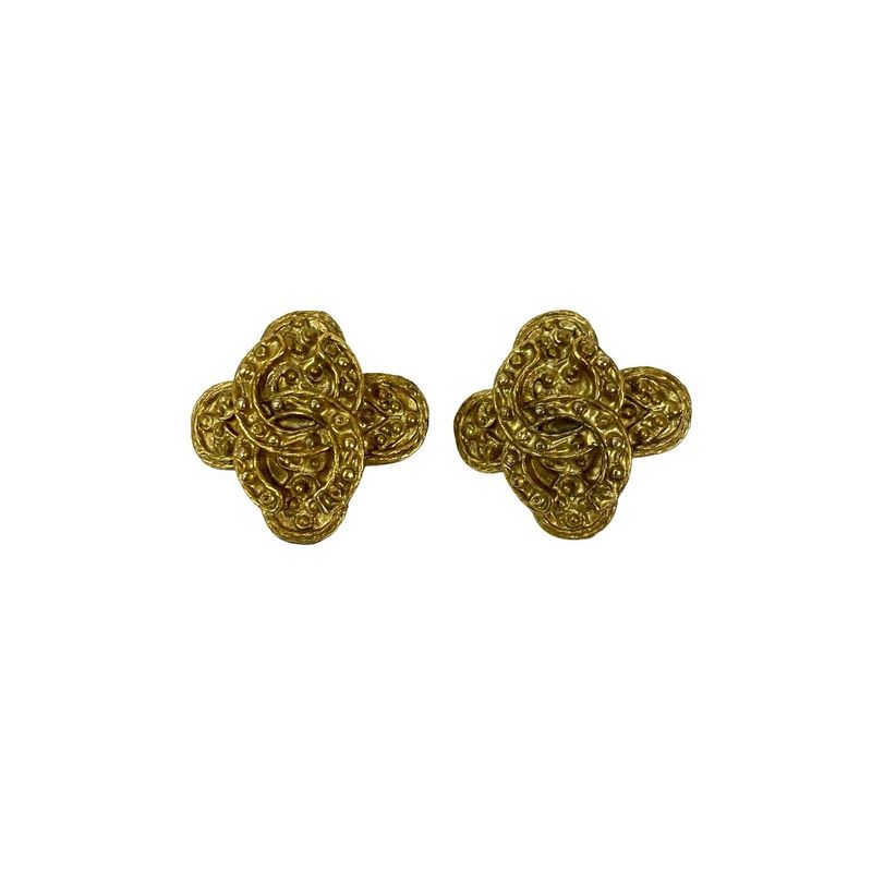 Chanel Vintage Coco Mark Motif GP Earrings Accessory Ladies 94A