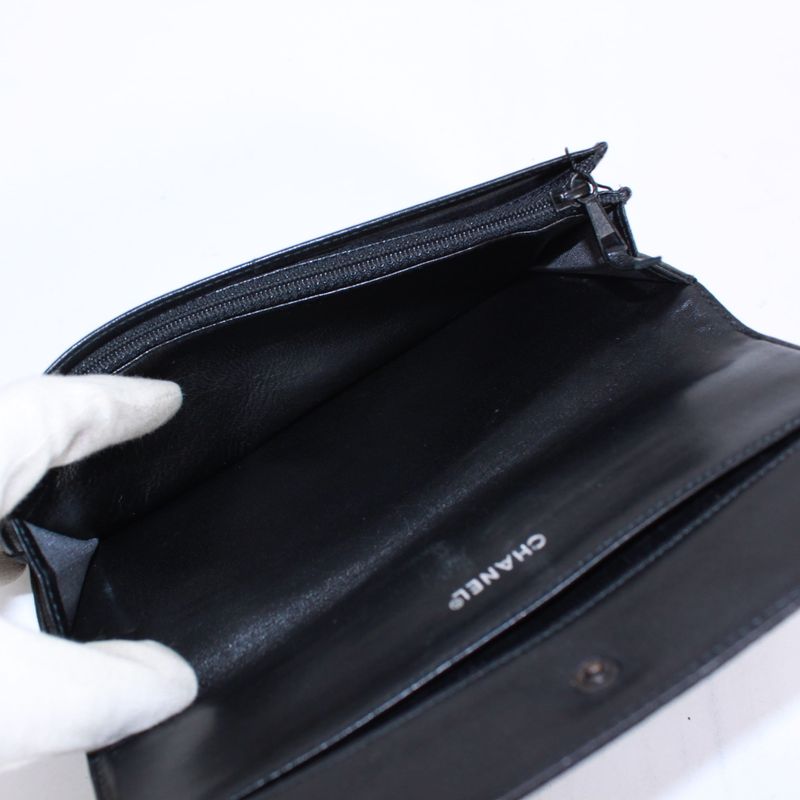 Chanel New Travel Line Leather X Nylon Black Wallet Black A15788