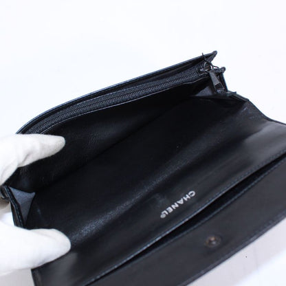 Chanel New Travel Line Leather X Nylon Black Wallet Black A15788