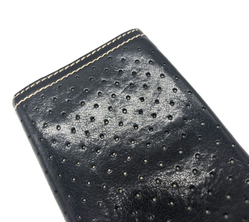 Prada Card Case Business Card Holder Perforated Leather Triangle Logo Black